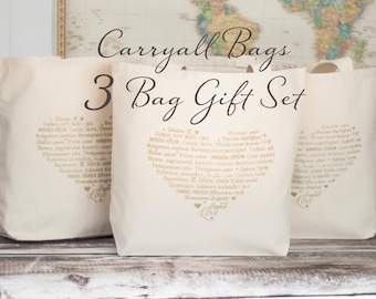 Bridesmaid Gifts  - 3 Bags - LOVE Languages Tote Bags - Wedding Party Gifts - Carryall Bags