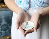 Hand painted Wedding Ring Pillow Alternative , Wedding Ring Dish Blue birds on branch