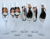 Bridal Party Wine or champagne Glasses Bridesmaids and Bride's Gift - Personalized Caricatures Handpainted to their Likeness