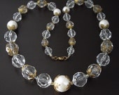 Vintage Faux Crystal Bead Necklace, Chunky Necklace