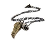 Skull Necklace - Skull and Wing Necklace - Angels and Demons Necklace