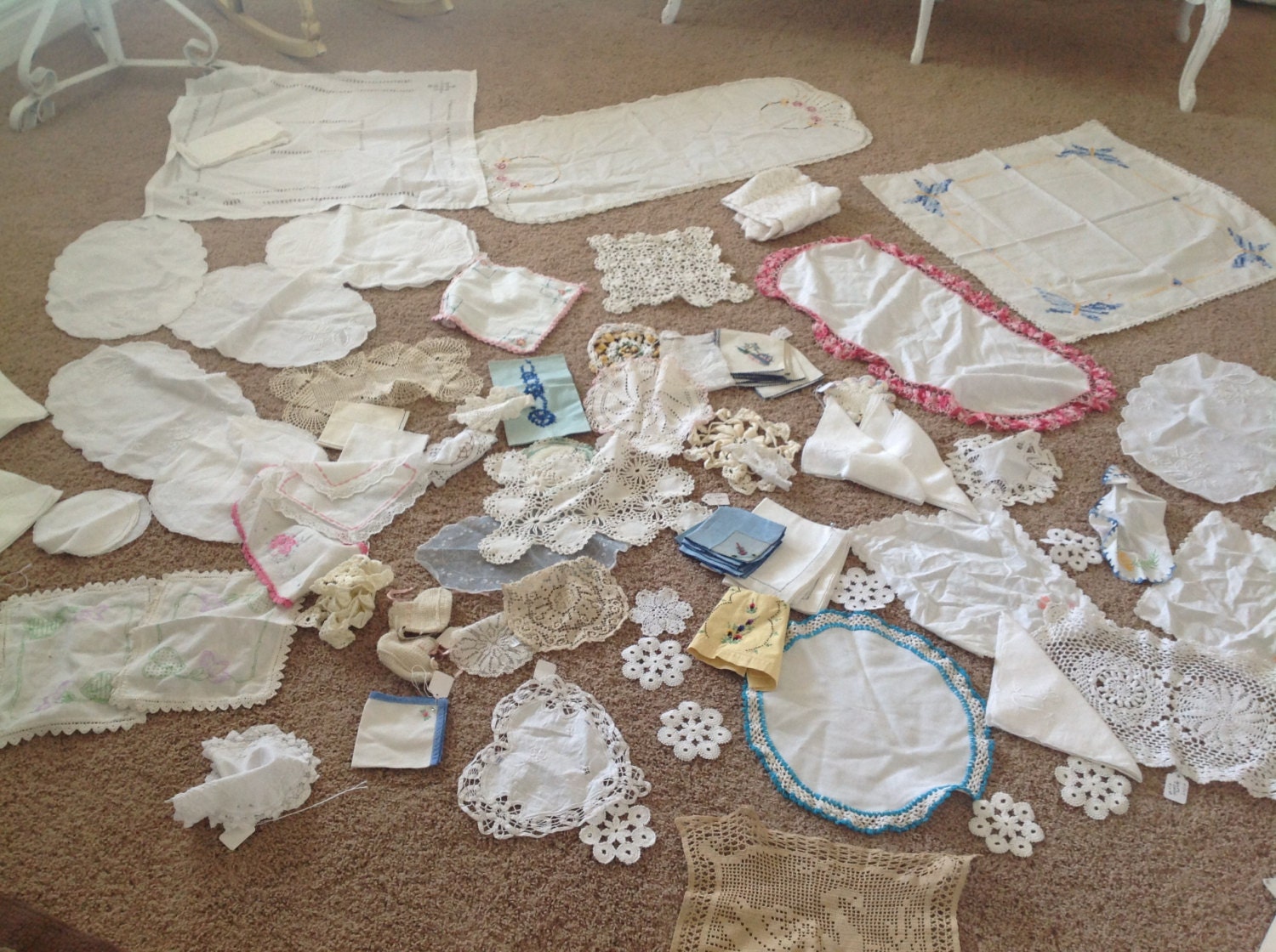 Huge Assortment Of Old Doillies,Dinner Napkins,Embroidered Crocheted Repurpose