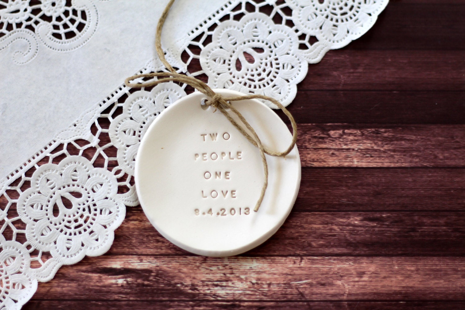 Personalized wedding ring dish Two people one love plus date Wedding ring bearer Wedding Ring pillow