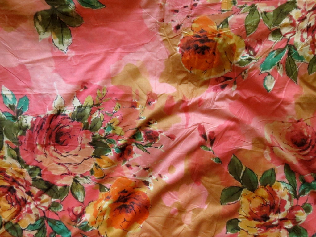 D1 - Coral Multicolored Big Flower Patterned Cotton - One Yard