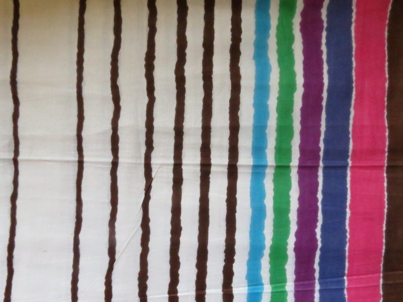 I10 - White Brown Multicolored Stripes Pattern Cotton - One Yard