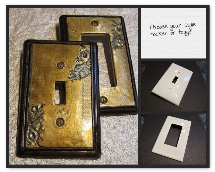 Peacock Feather Switchplate Cover MADE TO ORDER choose single toggle or rocker
