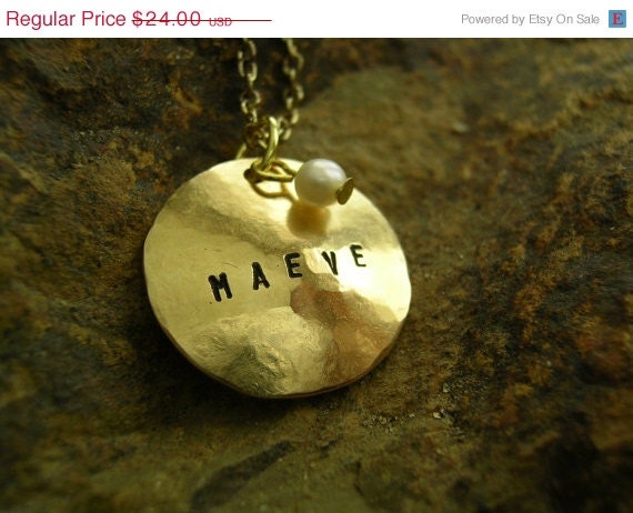 ON SALE Personalized Hand Stamped Brass Name Necklace