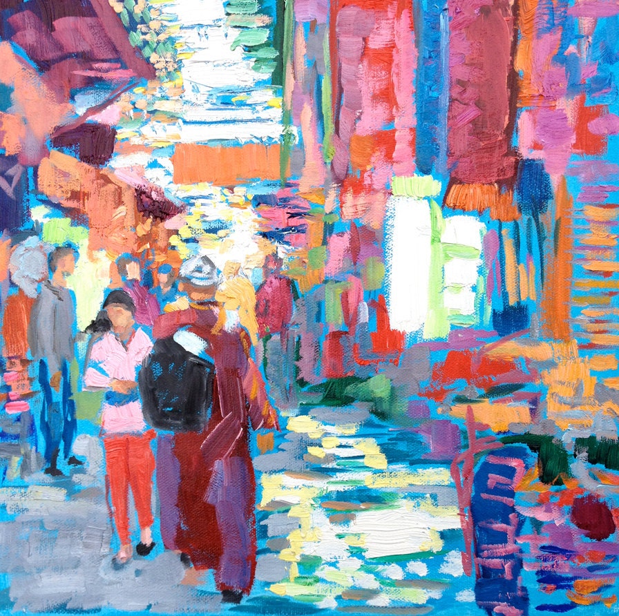 Marrakech souks painting 12x12