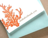 Coral Mahalo Thank You-Letterpress Printed Flat Cards QTY/8