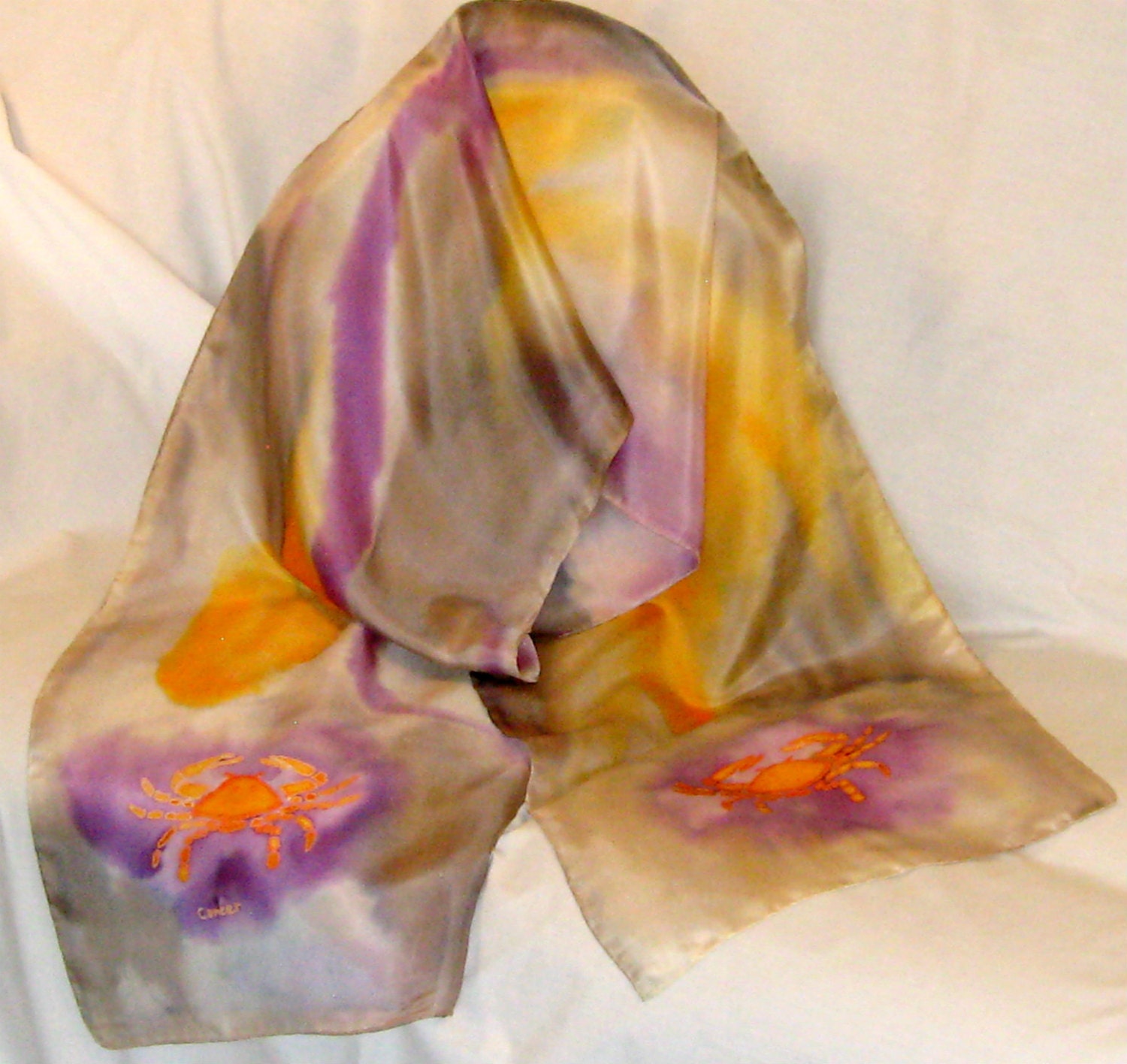 Astrological,Silk Scarf, Silk Scarves,Cancer The Crab,Women's Fashion, Accessories,14x72 inches