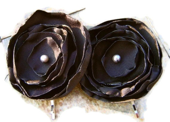 Black Satin Poppy  Bobby pin set Bridal Party