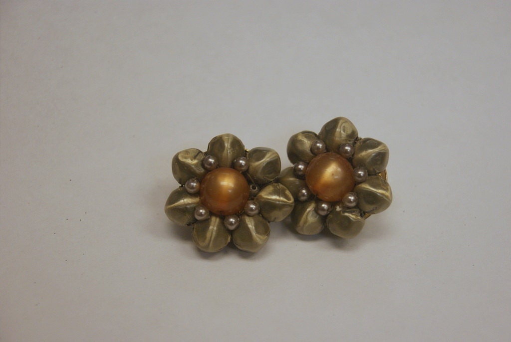 Vintage Lucite Beaded Clip On Earrings marked Japan