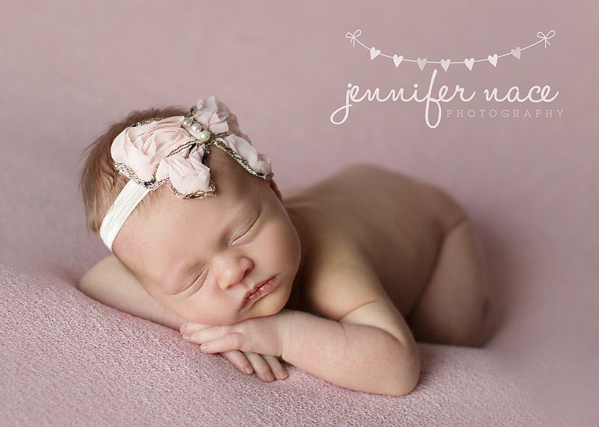 Light pink bow, chiffon headband, baby headband, infant headband, child headband