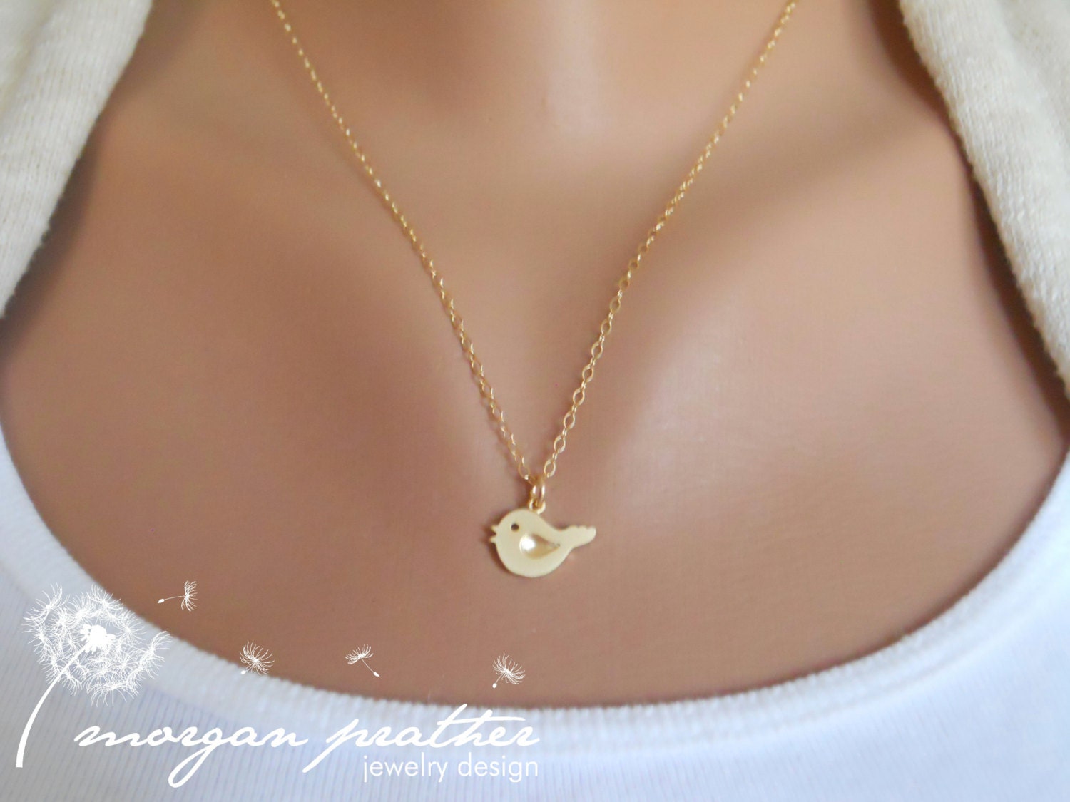 Little Bird Necklace in Gold - Little Small Bird Charm - Gold Filled Fine Chain - Perfect Gift - morganprather