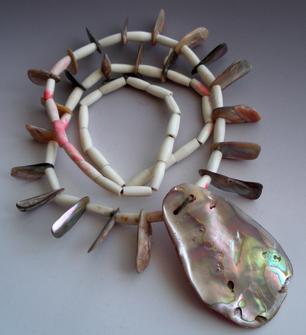 Abalone and Bone Pipe Bead Necklace