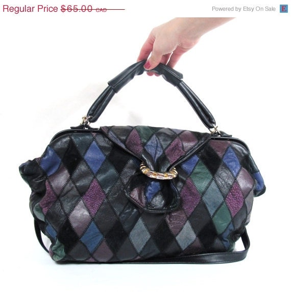 20% OFF VACATION SALE 80s Amazing Diamond Patchwork Doctor Bag