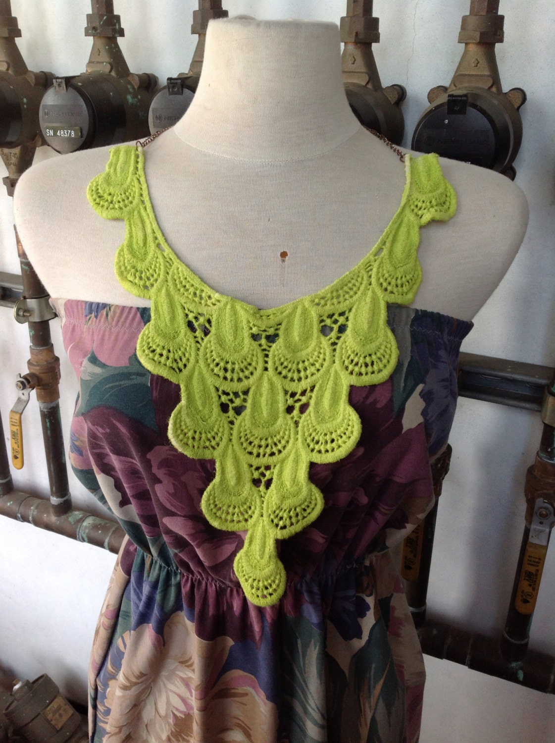 Lime green crochet bib necklace 