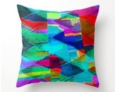 Decorative Throw Pillow 20x20 Multicolored Geometric pattern home decor red blue teal aqua cobalt