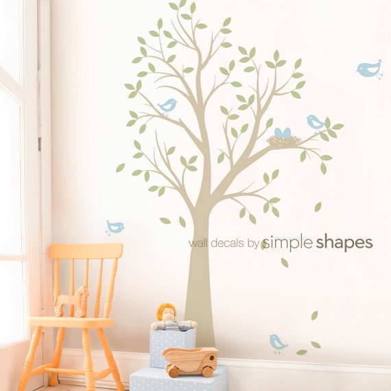 Vinyl Wall Decal Sticker - THE ORIGINAL - Tree with birds and nest for Baby Nursery