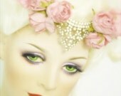 Vintage rhinestone pink rose maire antoinette crown satin head piece tiara