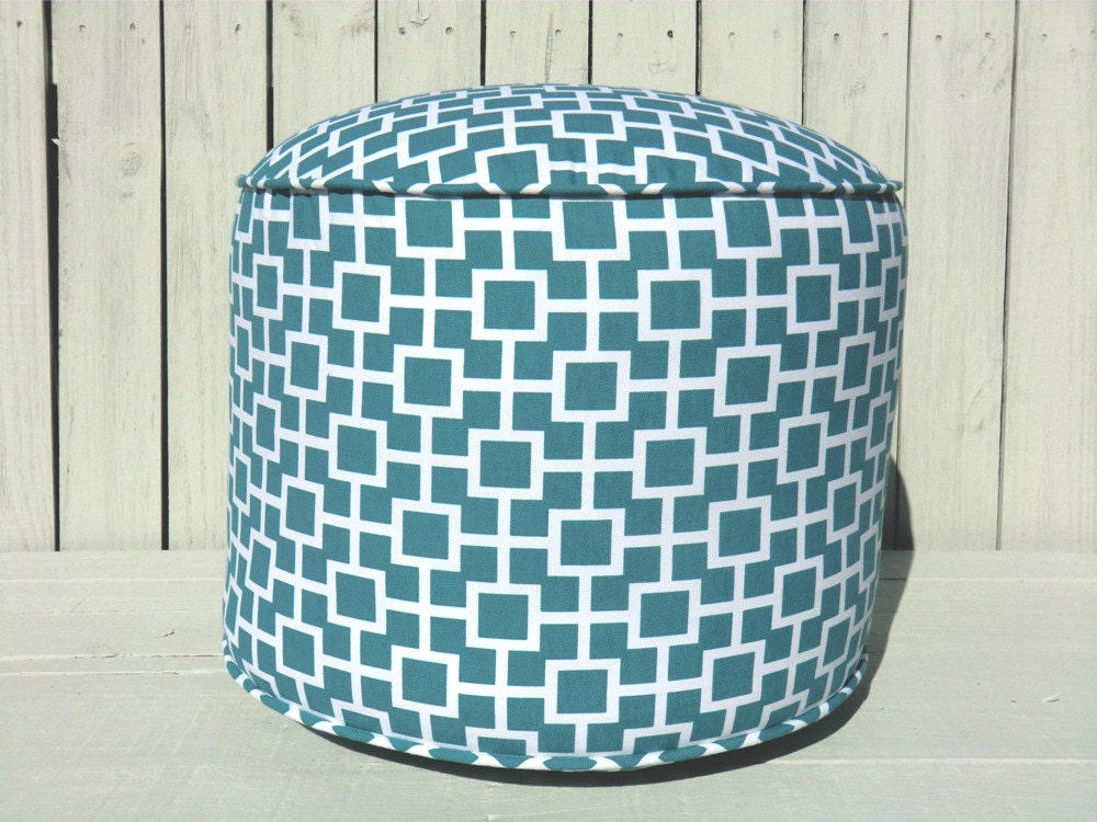 Aqua green pouf ottoman, round ottoman 18", pouffe, trellis pouf, childrens pouf, bean bag chair, nursery pouf,turquoise ottoman, foot pouf
