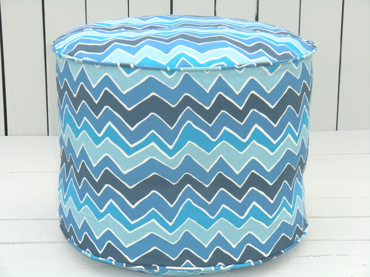 Blue pouf ottoman, chevron floor pouf , round ottoman 18" , pouffe, children pouf, bean bag chair, chevron ottoman, blue floor cushion