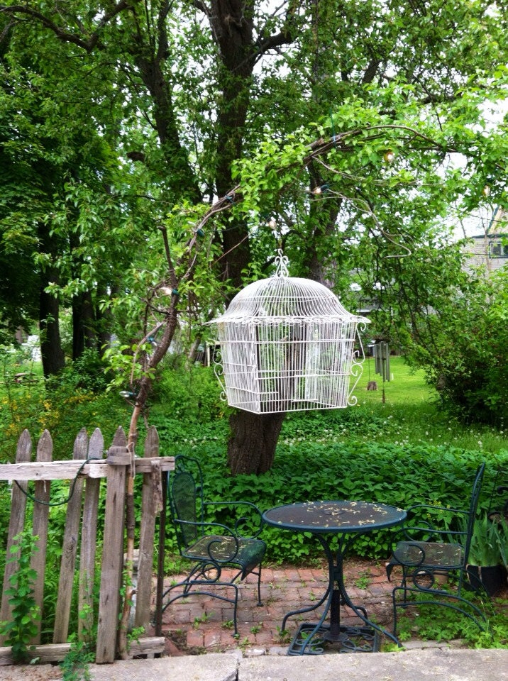Vintage birdcage , Wedding, hanging light, large, white, Vestiesteam, twinkle, Picnic in the park