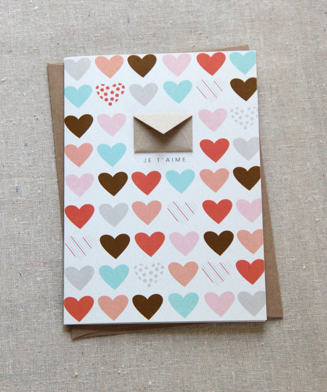 Valentine Card Je T'aime Coral - Tiny Envelopes Card with Custom Messages
