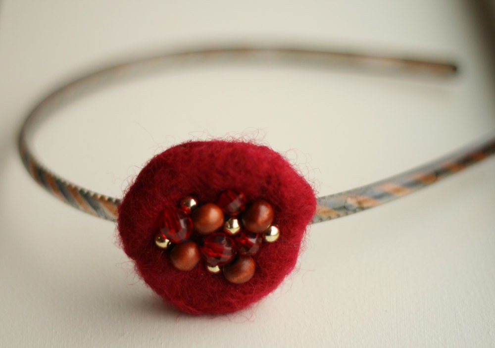 Rust Red Beaded Wool Headband