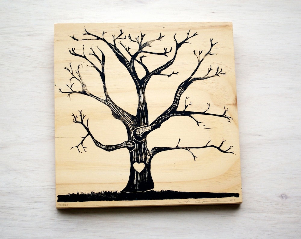 Tree Love hand printed on wood, customizable