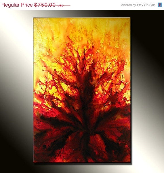 Original Abstract painting Contemporary  Red , Fine Art  by Henry Parsinia Large 36x24