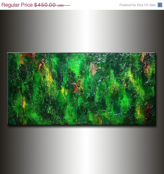 Abstract Painting, Original Green Contemporary Art, Modern Abstract Rich Textured fine art, by Henry Parsinia Large 48x24