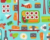 Bento Box from Illustration Ink for Robert Kaufman, Bento Box Aqua1/2 yd total
