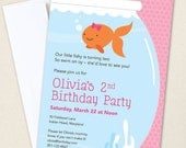 PINK Goldfish party - Set of 15 custom invitations - Printable file also available