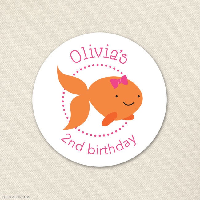 PINK Goldfish party - Custom stickers - Sheet of 12 or 24