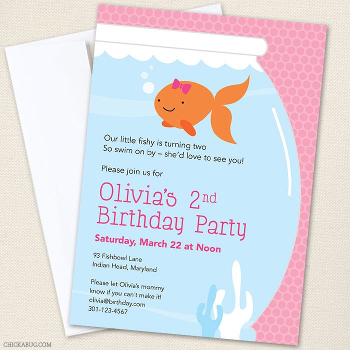 PINK Goldfish party - Set of 15 custom invitations - Printable file also available