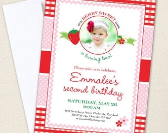 Strawberry party - Set of 15 custom photo invitations - Printable file also available