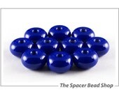 Handmade Lampwork Beads Glass Spacers Medium Lapis Blue 8mm Small Rondelle Donut SRA - The Spacer Bead Shop