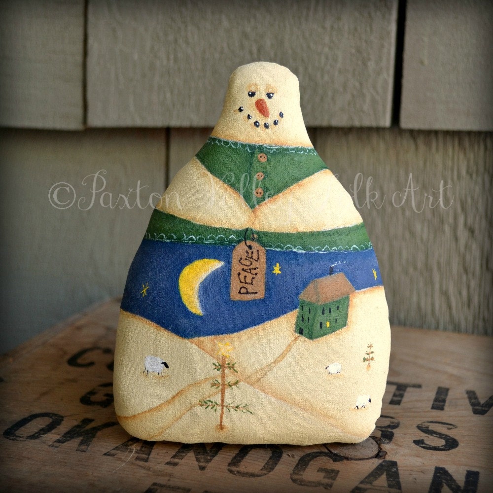 Snowman Shelf Sitter Hand Painted Folk Art Holiday Decoration Peace Winter Scene Primitive Christmas Stash About Rustic Home Decor