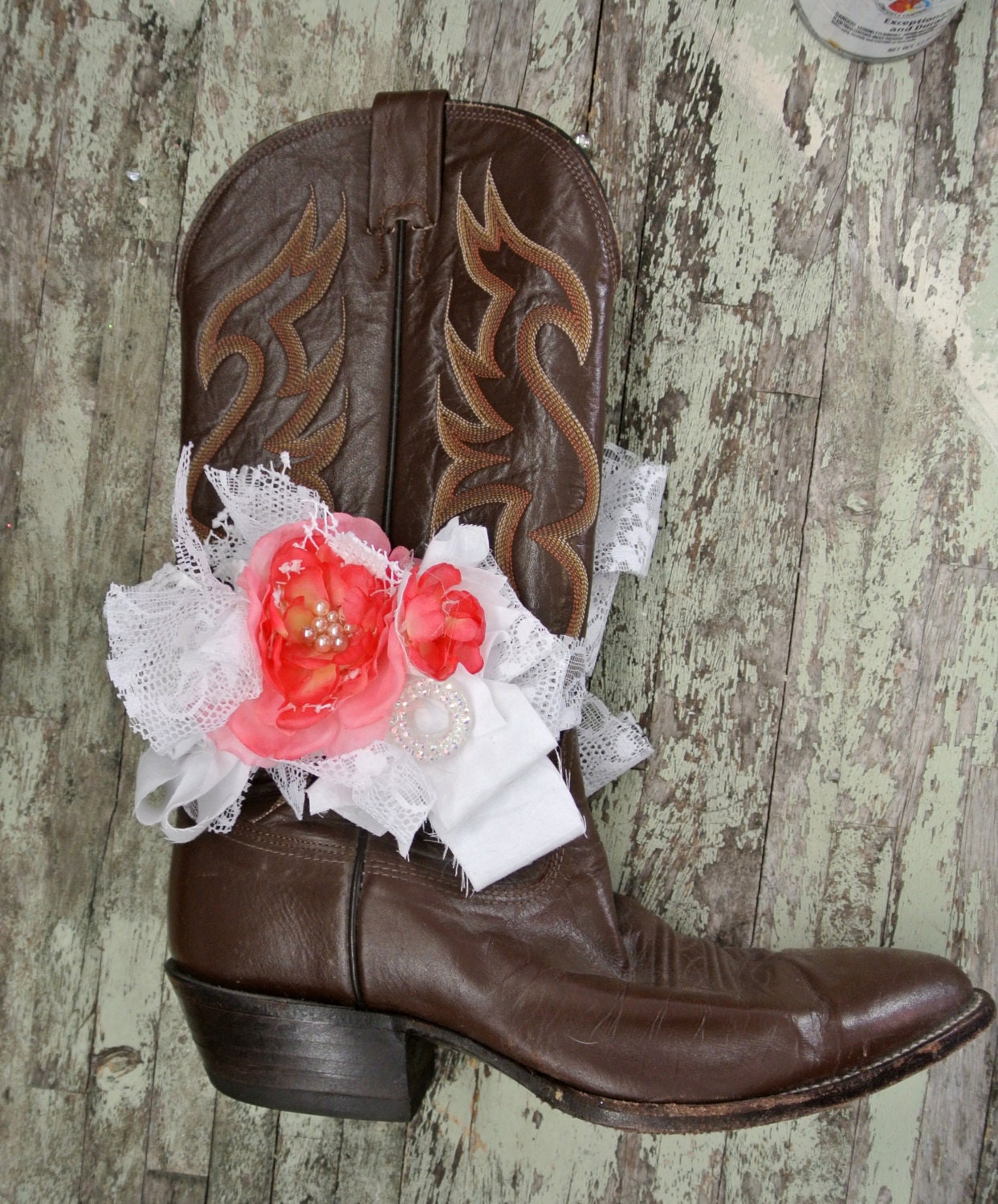 Boot scarf, boho choker, boot bracelet, Gypsy cowgirl glam flower boot scarf, romantic shabby jewelry, True rebel clothing