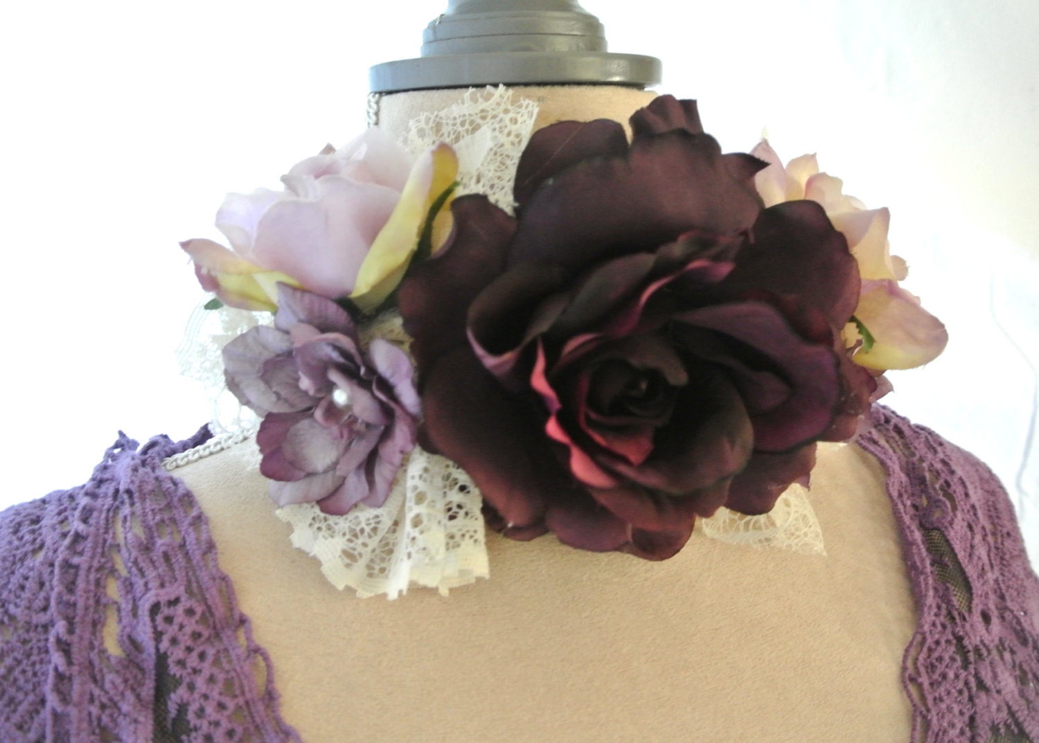 lace belt, romantic Victorian choker, cottage neck sash, shabby floral, women accessories, french country belt, romantic