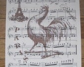 french market french rooster paris eiffel tower vintage sheet music