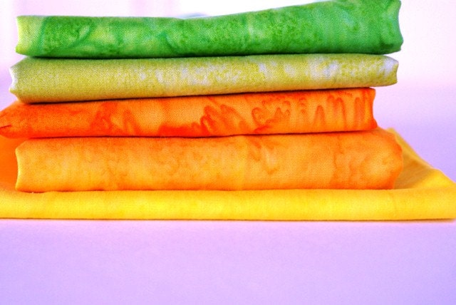 Green, Orange and Yellow Batik Fabrics - Destash