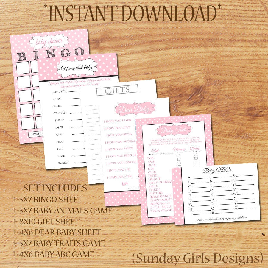 INSTANT DOWNLOAD - Baby Shower Party Game Set - Baby Girl