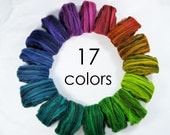 Black Neon Rainbow Merino Spinning and Felting Fiber - Wool Roving - 17 colors, 5.8 oz. (165g) - GLOWS under Blacklight