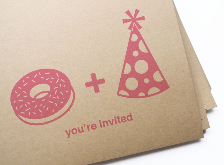 DIY Printable Donut & Party Hat Invitation Postcards / Perfect for Brunch or Birthday Party
