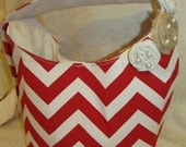 Custom Handmade red chevron side-bag / cross-body  purse / tote burlap rosettes...