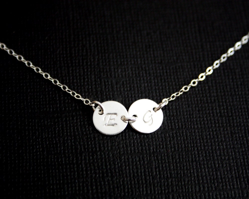 Initial necklace TWO discs Sterling Silver -Valentine gift, engraved necklace, birthday mothers day gift, for mom daughter,