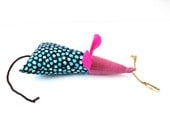 Catnip cat toy mouse, large handmade blue turquoise gift under 10
