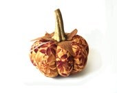 Decorative fabric pumpkin, autumn Halloween decor stuffed real stem rust burgundy